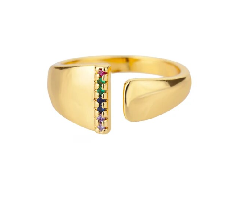 Rainbow Letter Innitial Rings / 18K Gold Plated - Nina Kane Jewellery