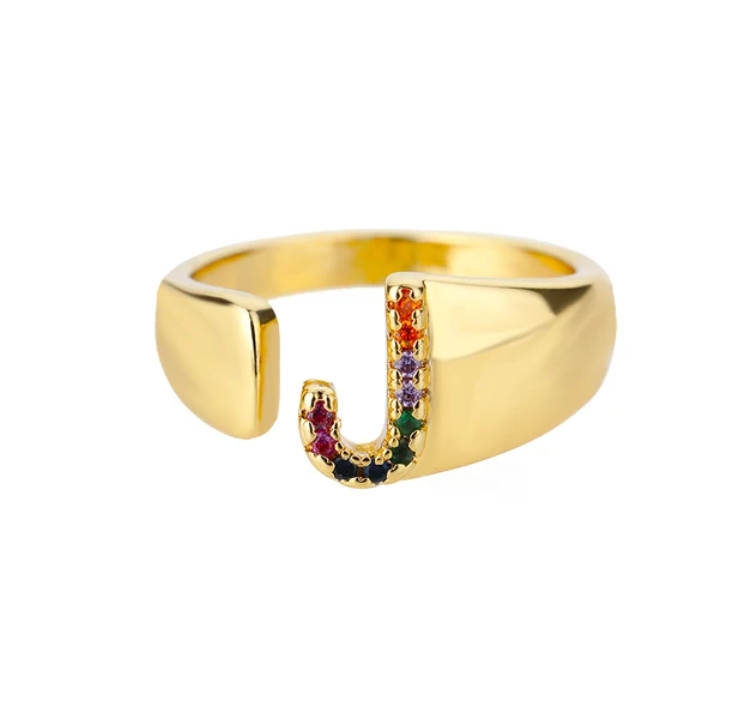 Rainbow Letter Innitial Rings / 18K Gold Plated - Nina Kane Jewellery