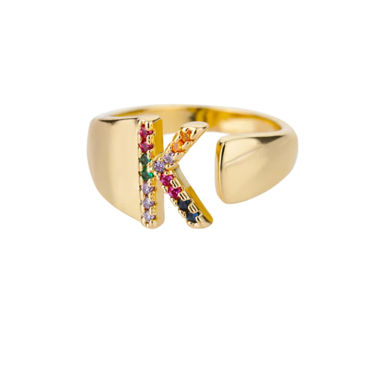Rainbow Letter Innitial Rings / 18K Gold Plated - Nina Kane Jewellery