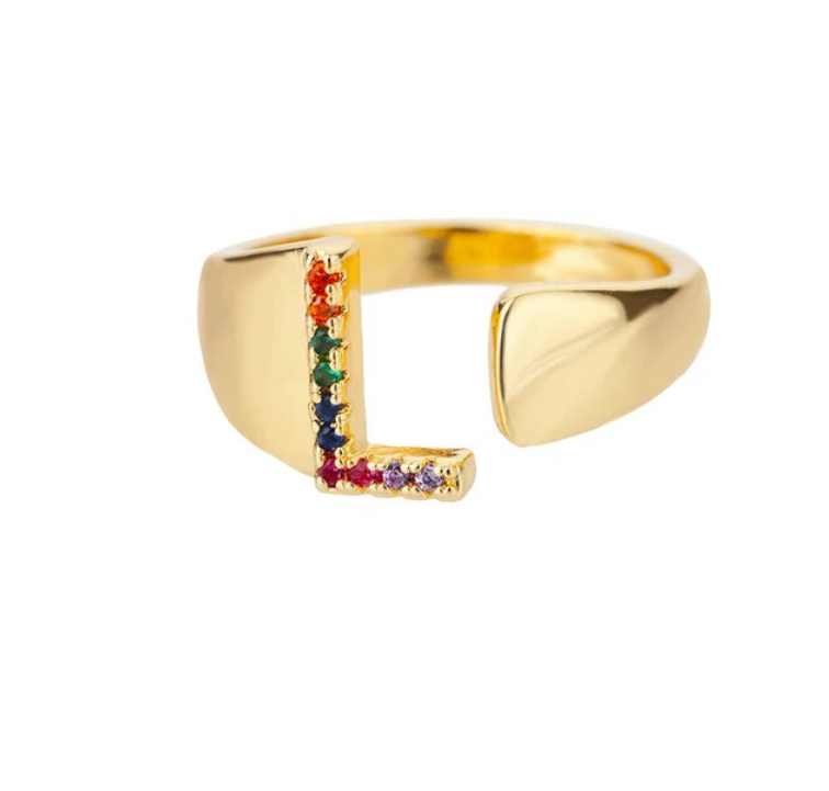 Rainbow Letter Innitial Rings / 18K Gold Plated - Nina Kane Jewellery