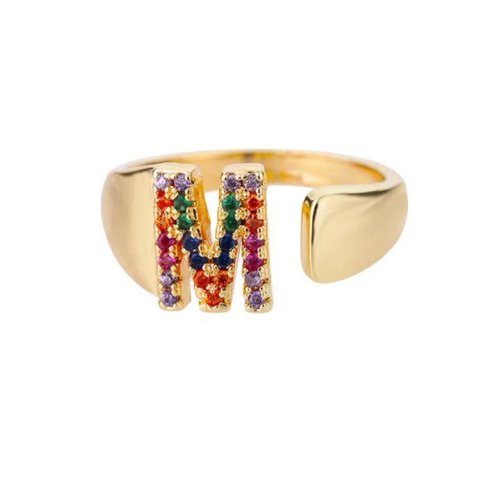 Rainbow Letter Innitial Rings / 18K Gold Plated - Nina Kane Jewellery