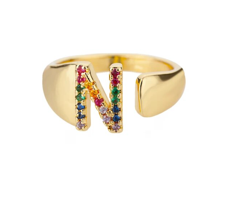 Rainbow Letter Innitial Rings / 18K Gold Plated - Nina Kane Jewellery