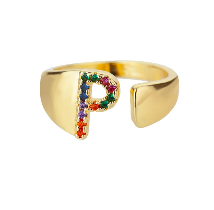 Rainbow Letter Innitial Rings / 18K Gold Plated - Nina Kane Jewellery