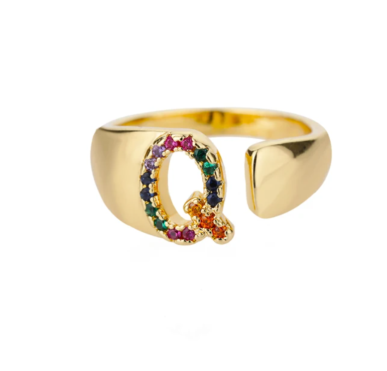 Rainbow Letter Innitial Rings / 18K Gold Plated - Nina Kane Jewellery