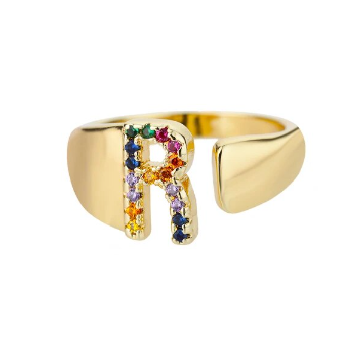 Rainbow Letter Innitial Rings / 18K Gold Plated - Nina Kane Jewellery