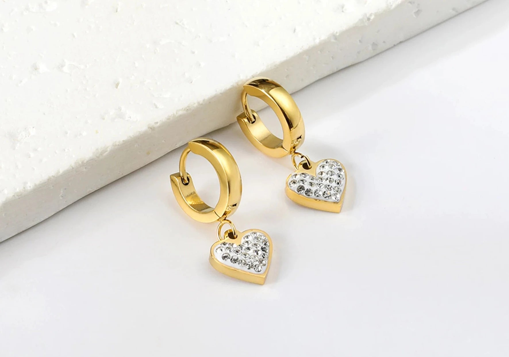 Ramsey Heart Huggie Earrings / 14K Gold Plated - Nina Kane Jewellery