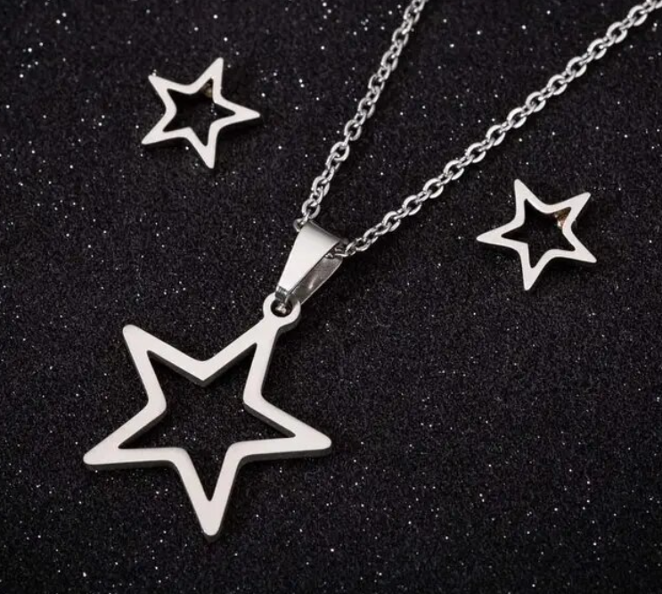 Elle Star Necklace & Earrings Set / Stainless Steel - Nina Kane Jewellery