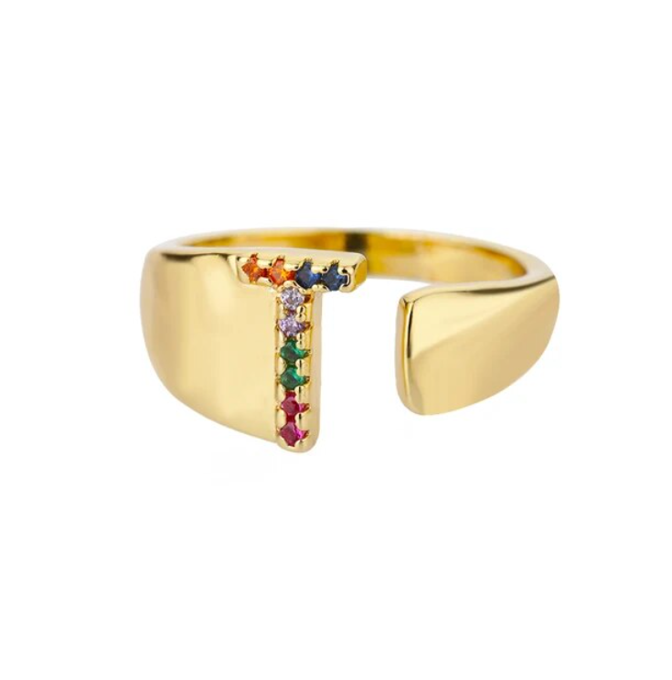 Rainbow Letter Innitial Rings / 18K Gold Plated - Nina Kane Jewellery
