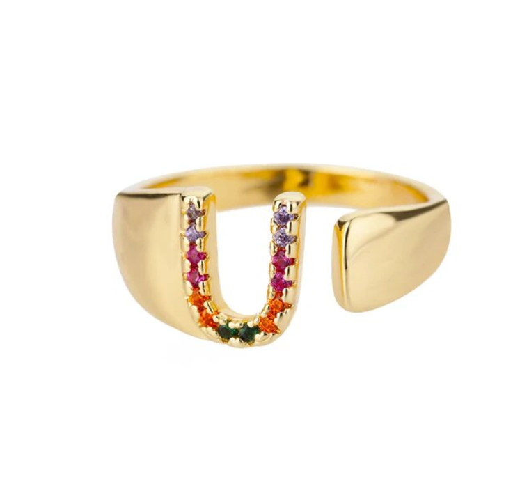 Rainbow Letter Innitial Rings / 18K Gold Plated - Nina Kane Jewellery