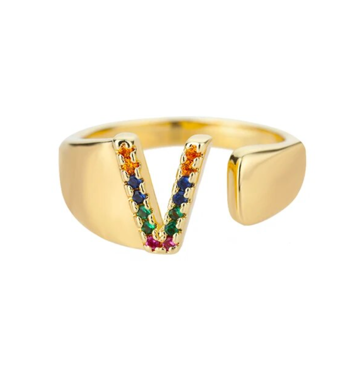 Rainbow Letter Innitial Rings / 18K Gold Plated - Nina Kane Jewellery