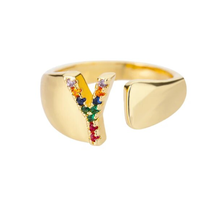 Rainbow Letter Innitial Rings / 18K Gold Plated - Nina Kane Jewellery