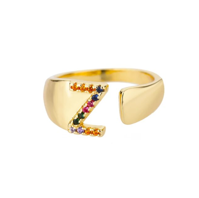 Rainbow Letter Innitial Rings / 18K Gold Plated - Nina Kane Jewellery