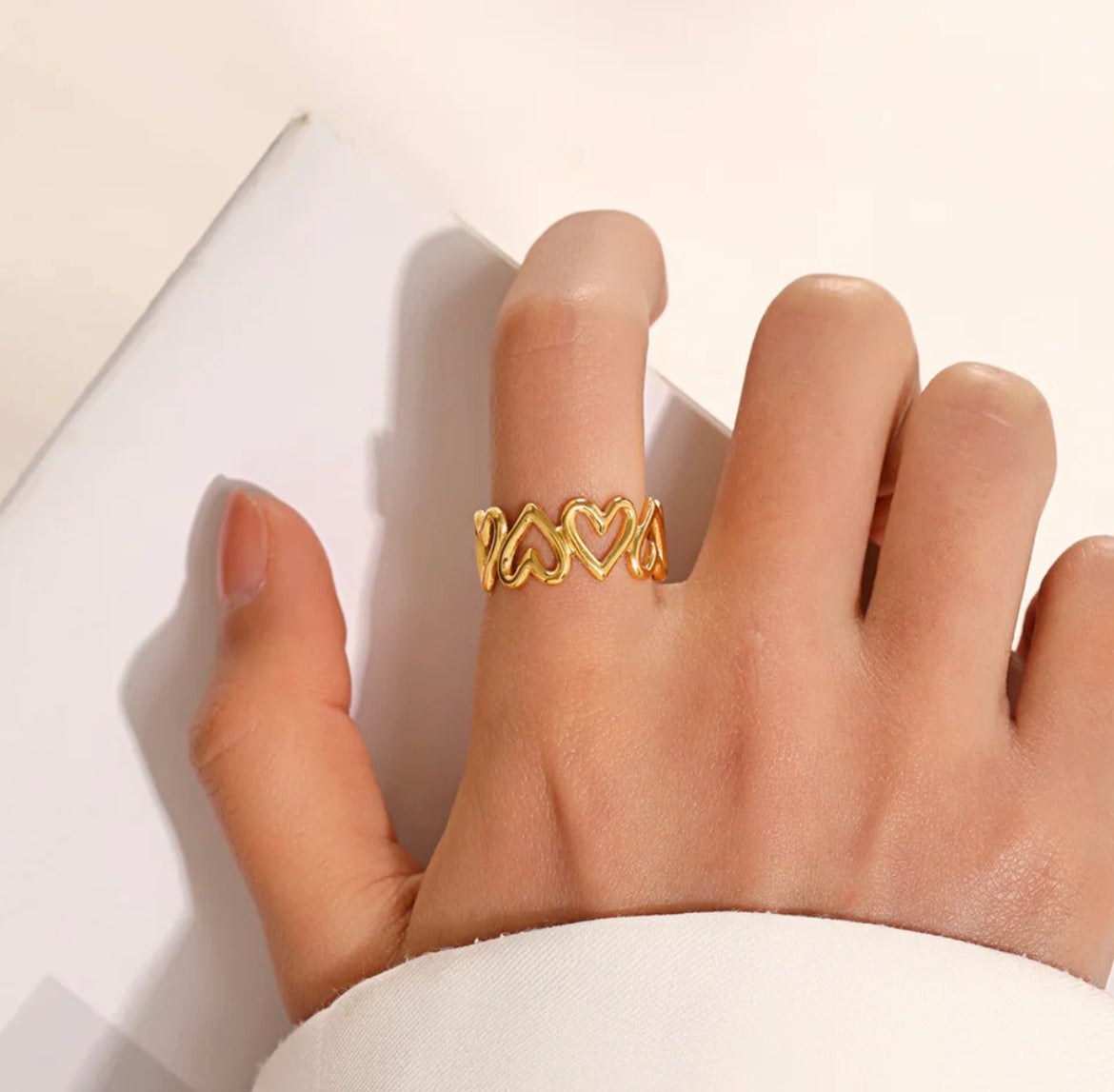 Gaia Love Heart Adjustable Ring / Stainless Steel