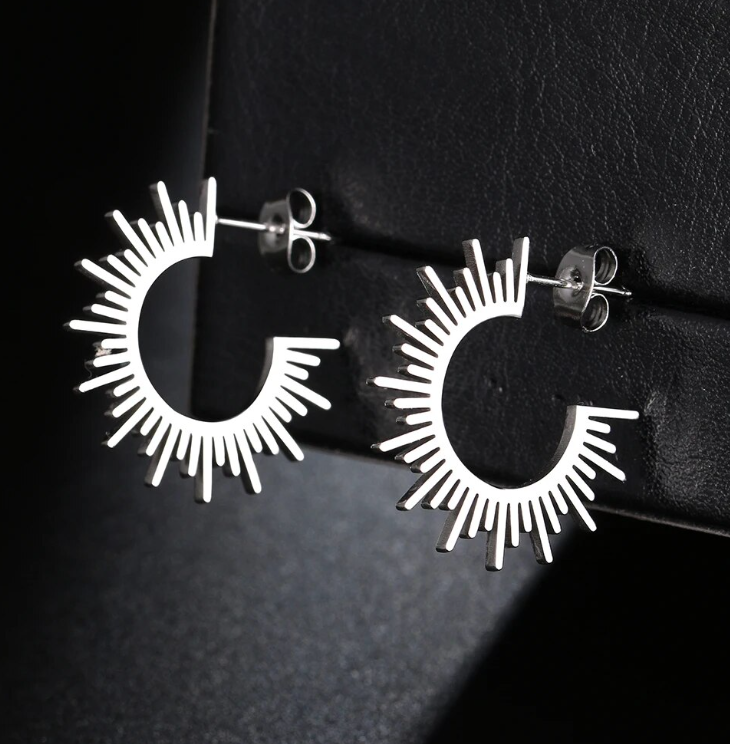 Eliza Starburst Hoop Earrings / Stainless Steel - Nina Kane Jewellery