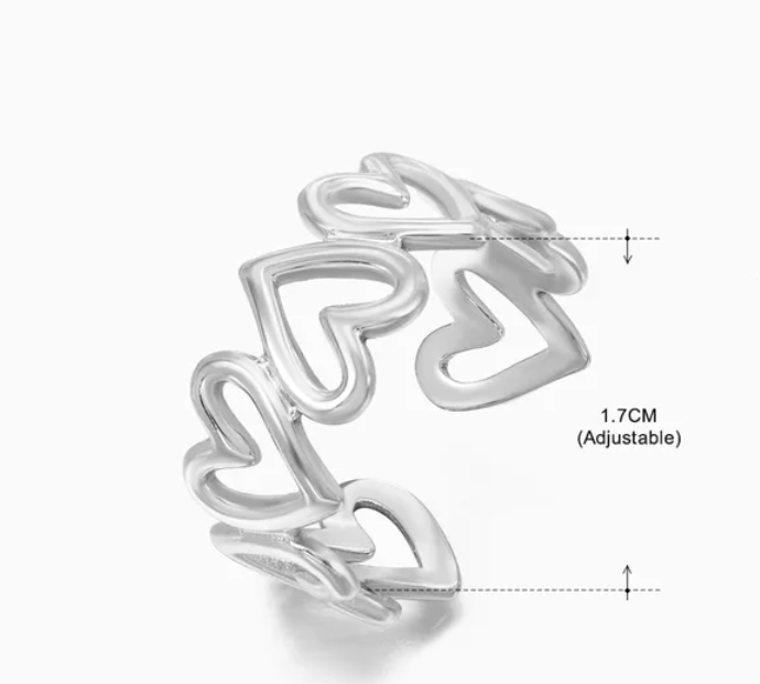 Gaia Love Heart Adjustable Ring / Stainless Steel - Nina Kane Jewellery