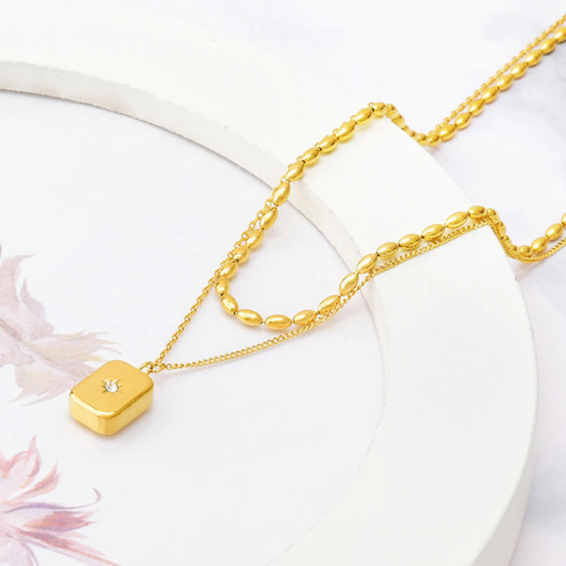 Brienne Two Layer Starburst Zircon Pendant / 18K Gold Plated - Nina Kane Jewellery