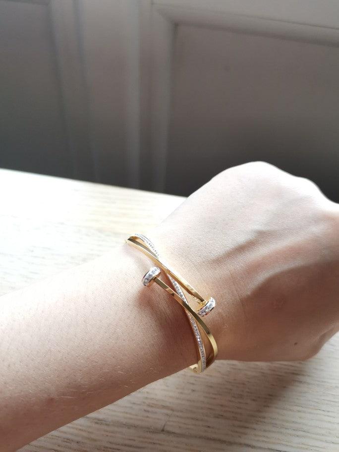 Gold Santana Crystal Double Nail Bangle / Stainless Steel - Nina Kane Jewellery