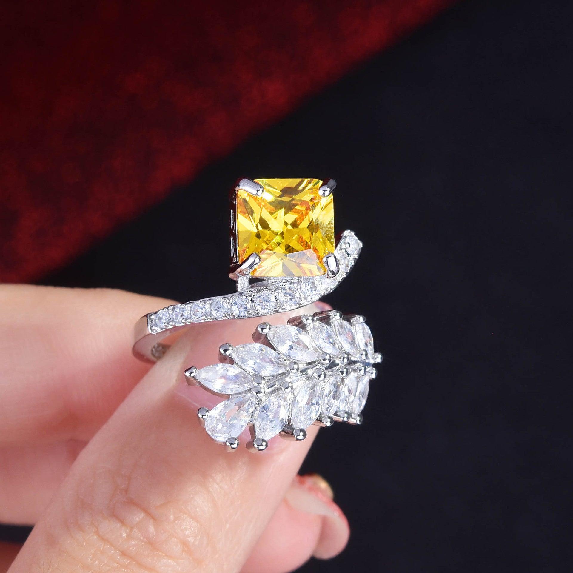 Louella Royal Leaf Diamond Rings / 925 Sterling Silver - Nina Kane Jewellery