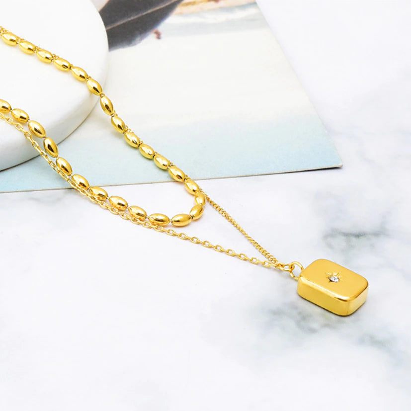 Brienne Two Layer Starburst Zircon Pendant / 18K Gold Plated - Nina Kane Jewellery