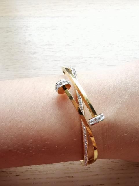 Gold Santana Crystal Double Nail Bangle / Stainless Steel - Nina Kane Jewellery