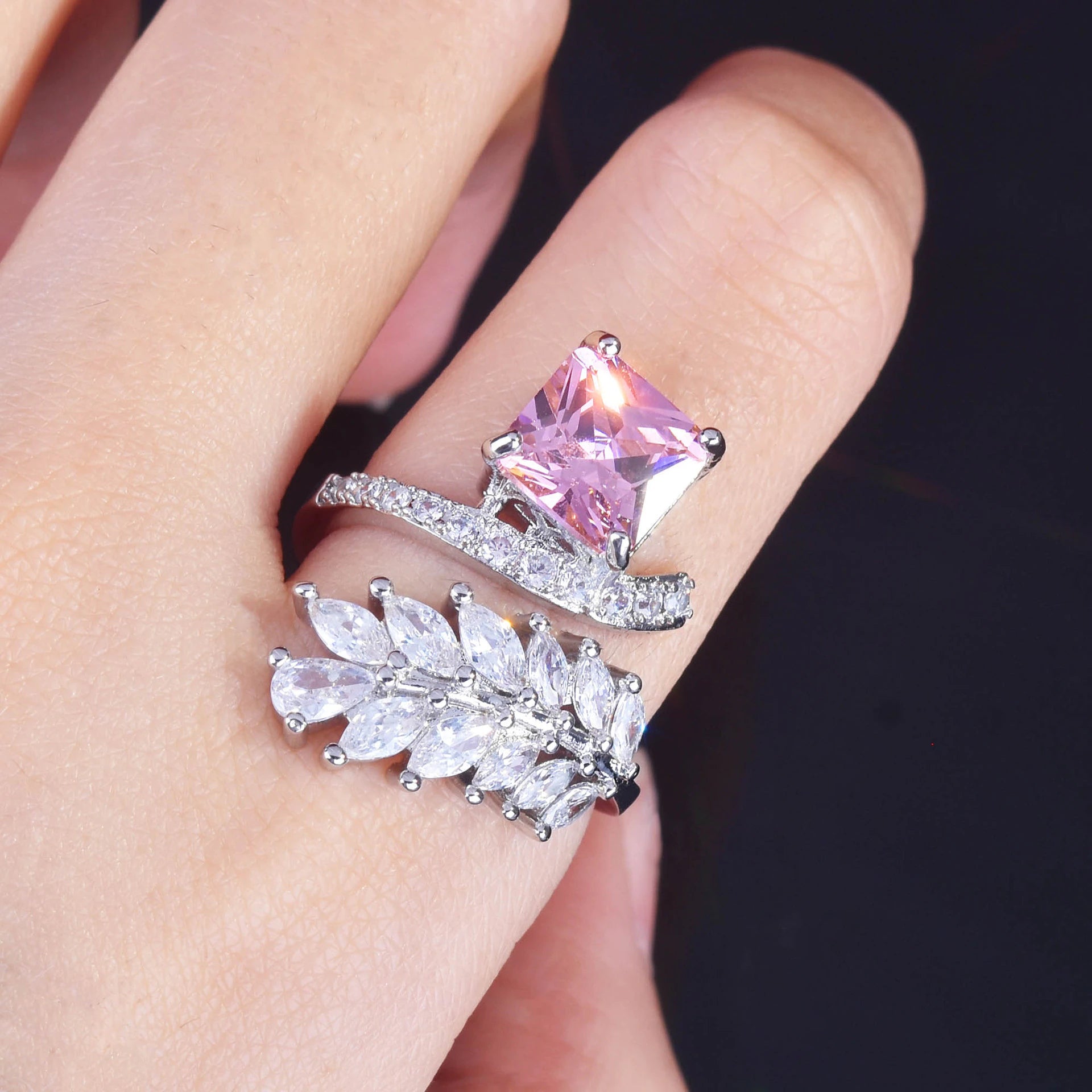 Louella Royal Leaf Diamond Rings / 925 Sterling Silver - Nina Kane Jewellery