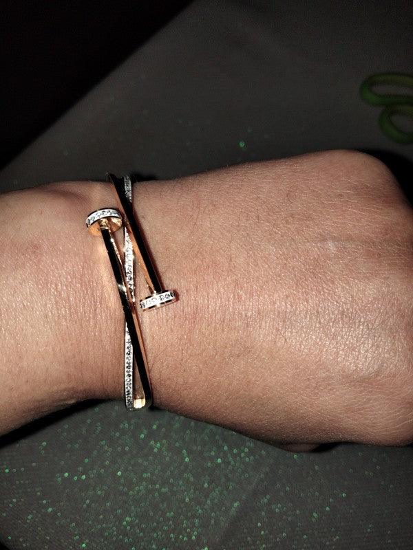 Silver Santana Crystal Double Nail Bangle / Stainless Steel - Nina Kane Jewellery