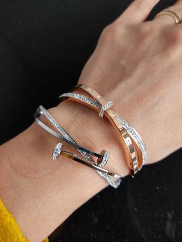 Silver Santana Crystal Double Nail Bangle / Stainless Steel - Nina Kane Jewellery
