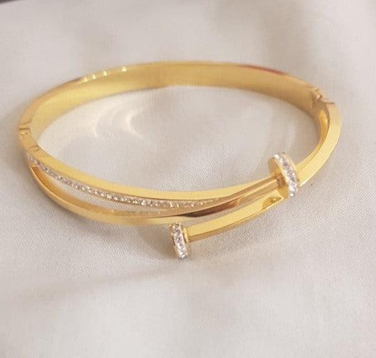 Gold Santana Crystal Double Nail Bangle / Stainless Steel - Nina Kane Jewellery