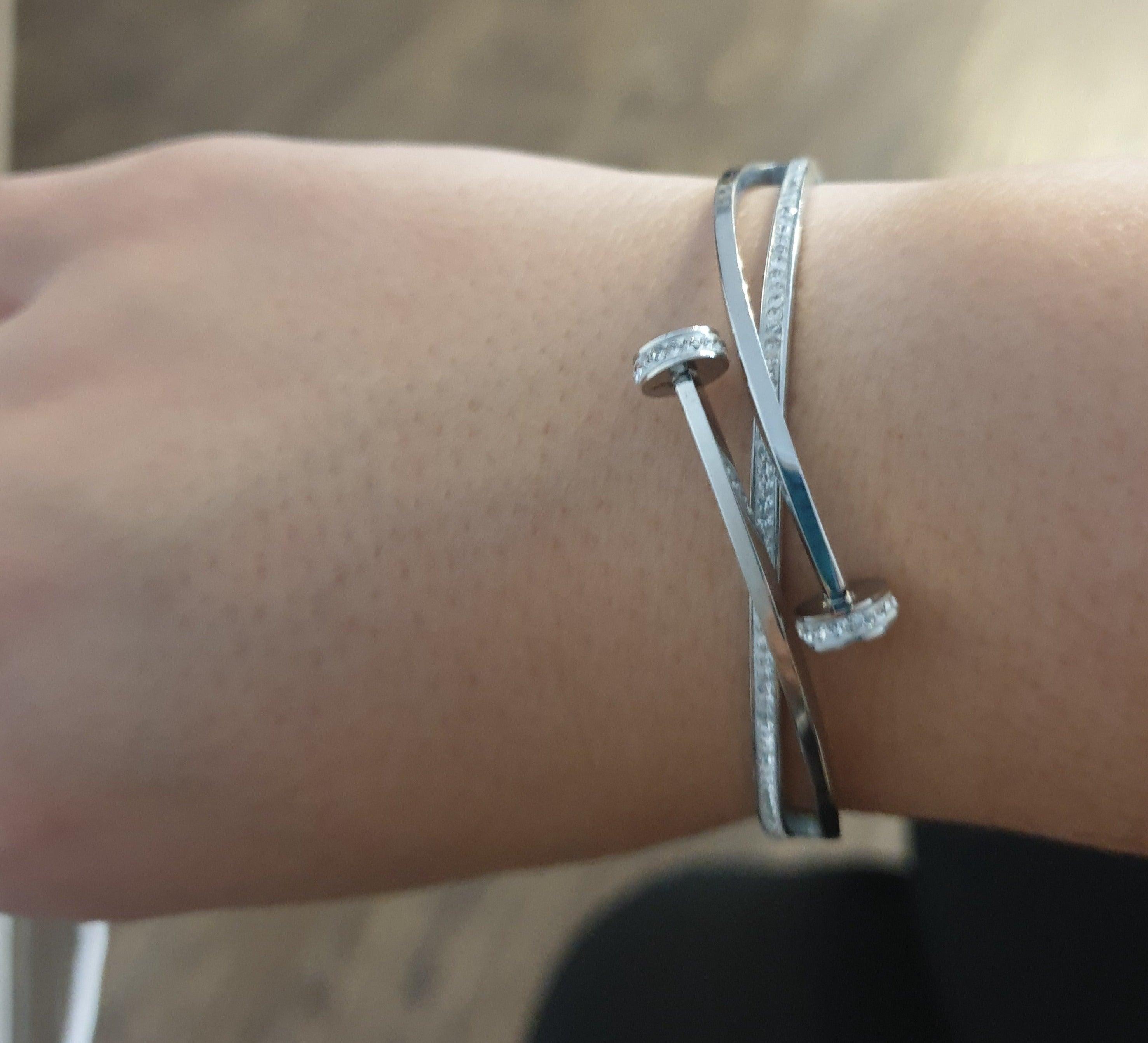 Silver Santana Crystal Double Nail Bangle / Stainless Steel - Nina Kane Jewellery