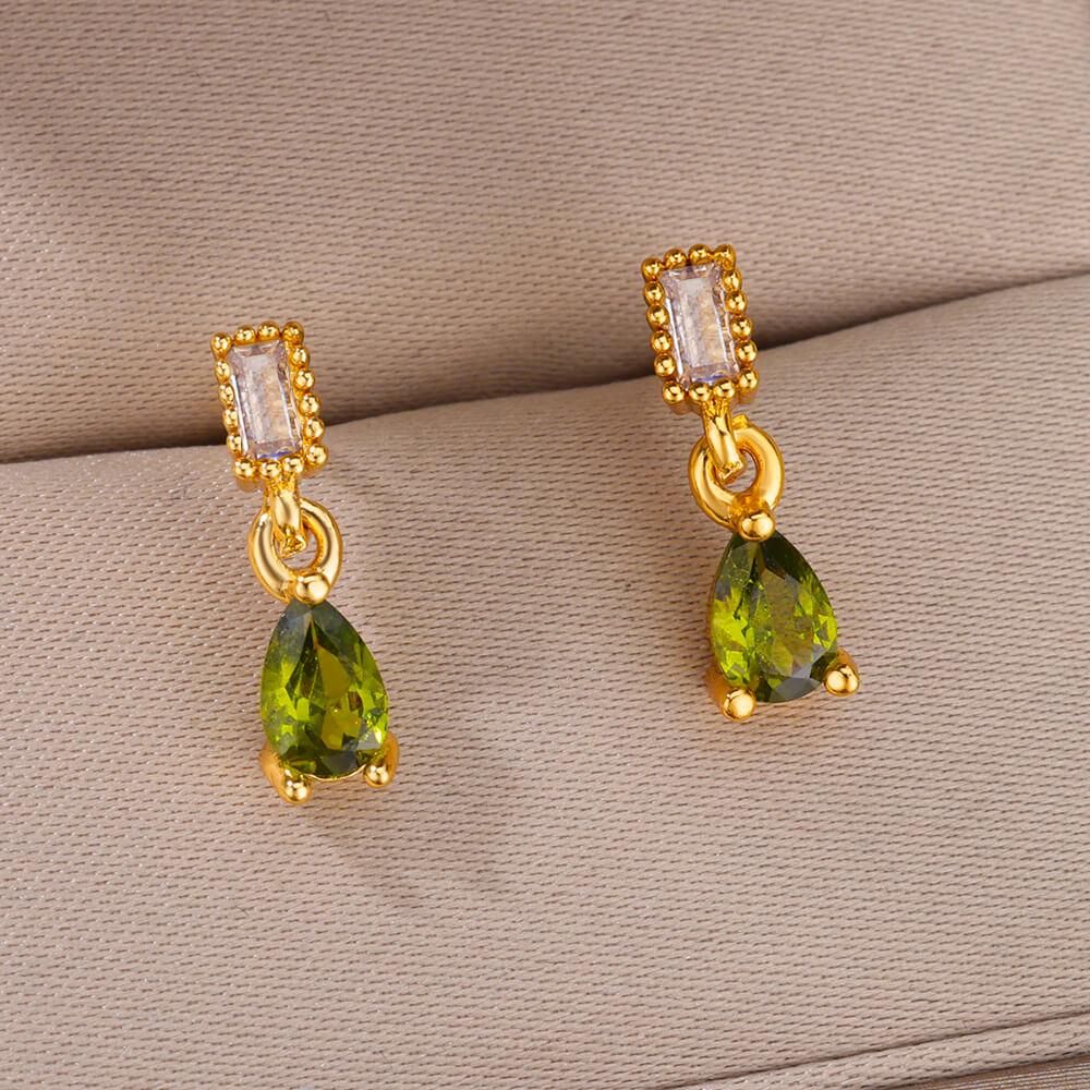 Green Duchesina Teardrop Earrings / Stainless Steel - Nina Kane Jewellery