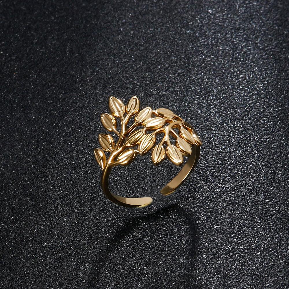 Laurel Leaf Adjustable Rings / Stainless Steel - Nina Kane Jewellery