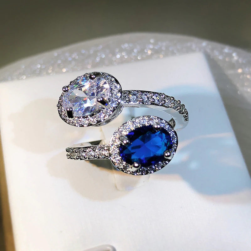 Duchess Topaz & Diamond Duo Ring / 925 Sterling Silver - Nina Kane Jewellery