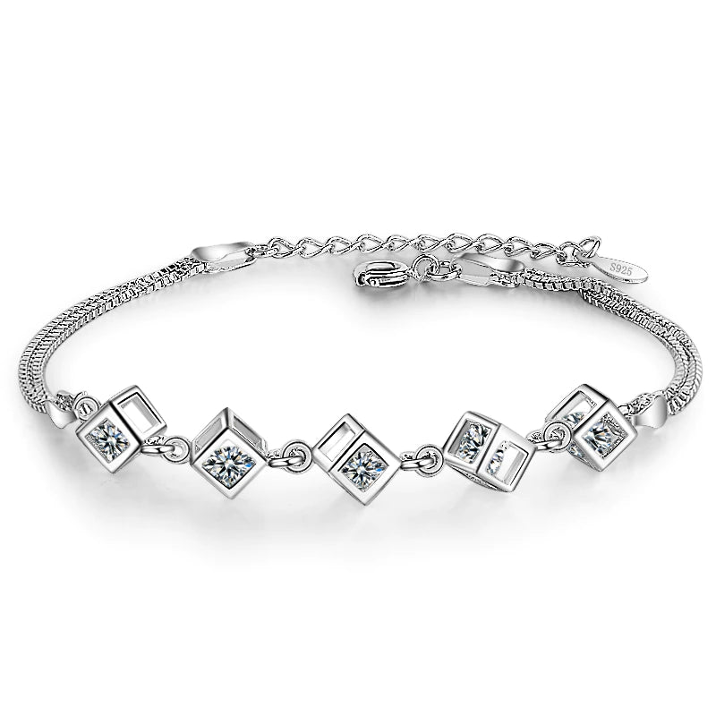 Ramona Diamond Cube Snake Bracelet / 925 Sterling Silver - Nina Kane Jewellery