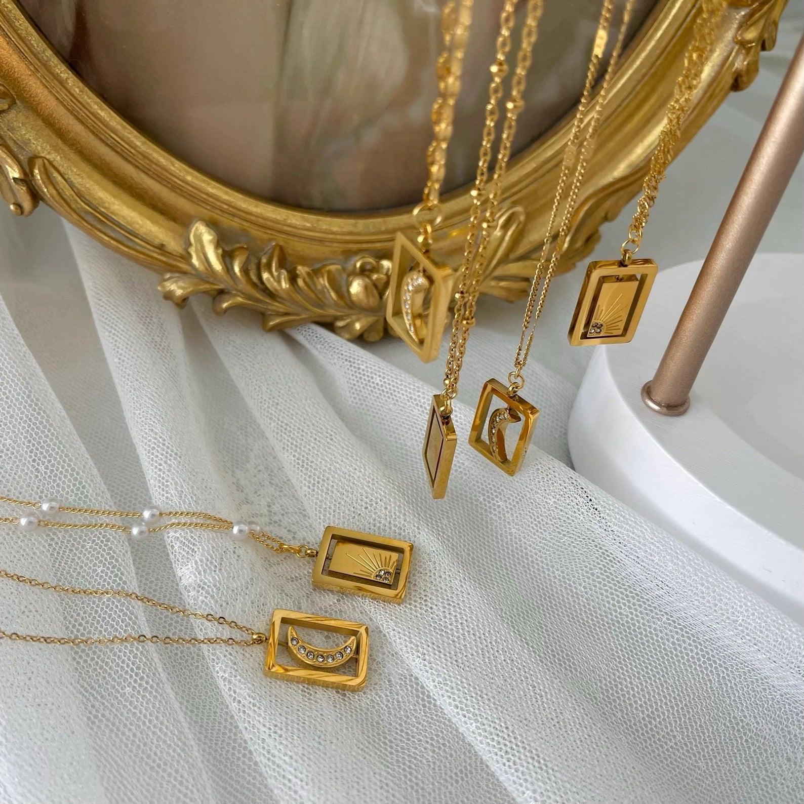 Harlow Rotating Moon & Sun Pendants / 18K Gold Plated - Nina Kane Jewellery