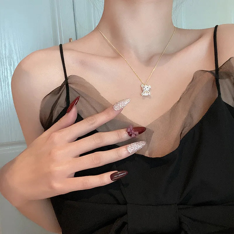 Venice Diamond Teddy Bear Pendants / Stainless Steel - Nina Kane Jewellery