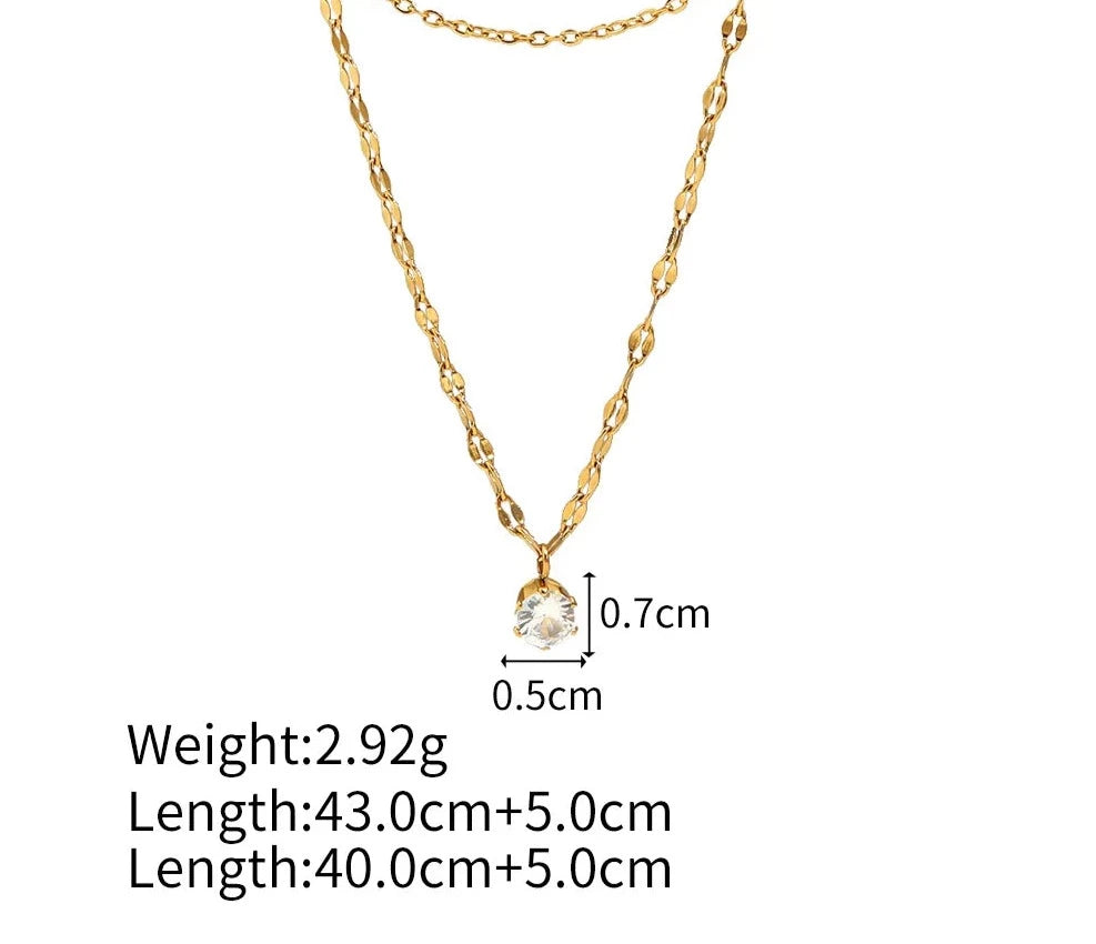 Grace Double Chain Diamond Necklace / 18K Gold Plated - Nina Kane Jewellery