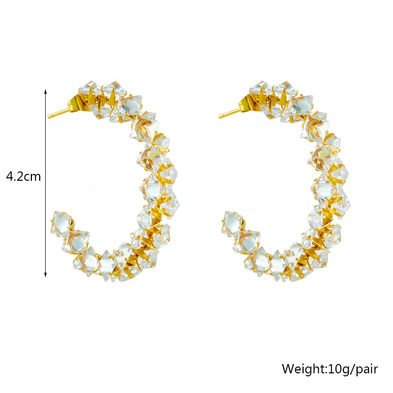 Sabrina Crystal Studded Hoop Earrings / Stainless Steel - Nina Kane Jewellery