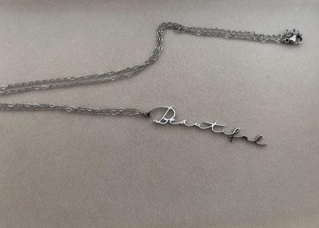 Mirabel "Beautiful" Engraved Pendant / Stainless Steel - Nina Kane Jewellery