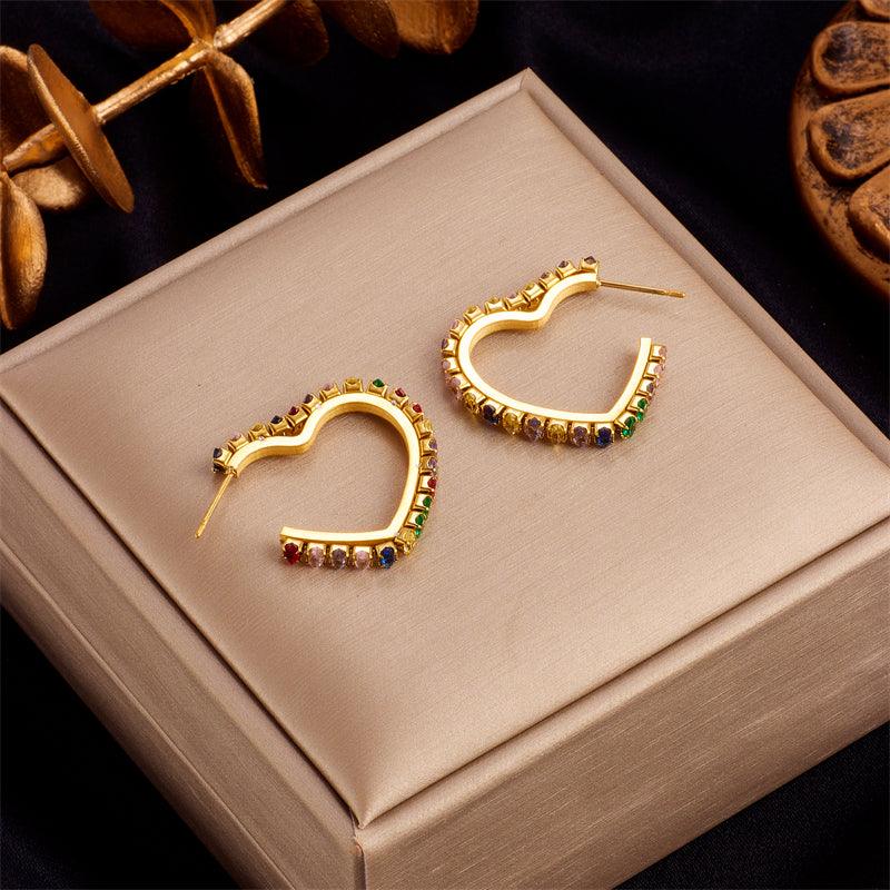 Raina Multicoloured Heart Earrings / Stainless Steel - Nina Kane Jewellery