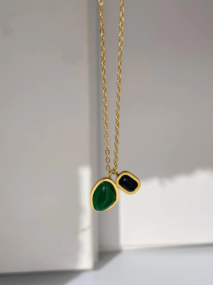 Tara Geometric two stone Pendant / Stainless Steel - Nina Kane Jewellery