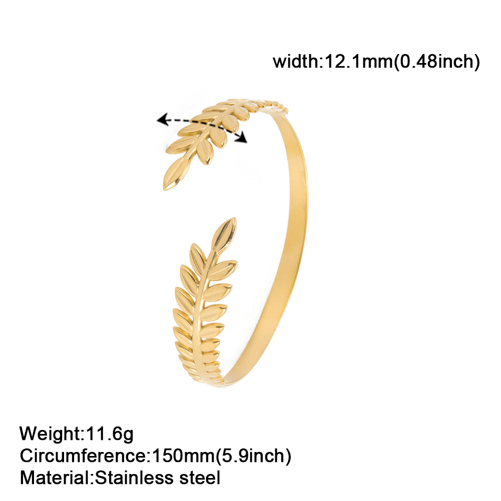 Abigail Olive Branch Bangles / Stainless Steel - Nina Kane Jewellery
