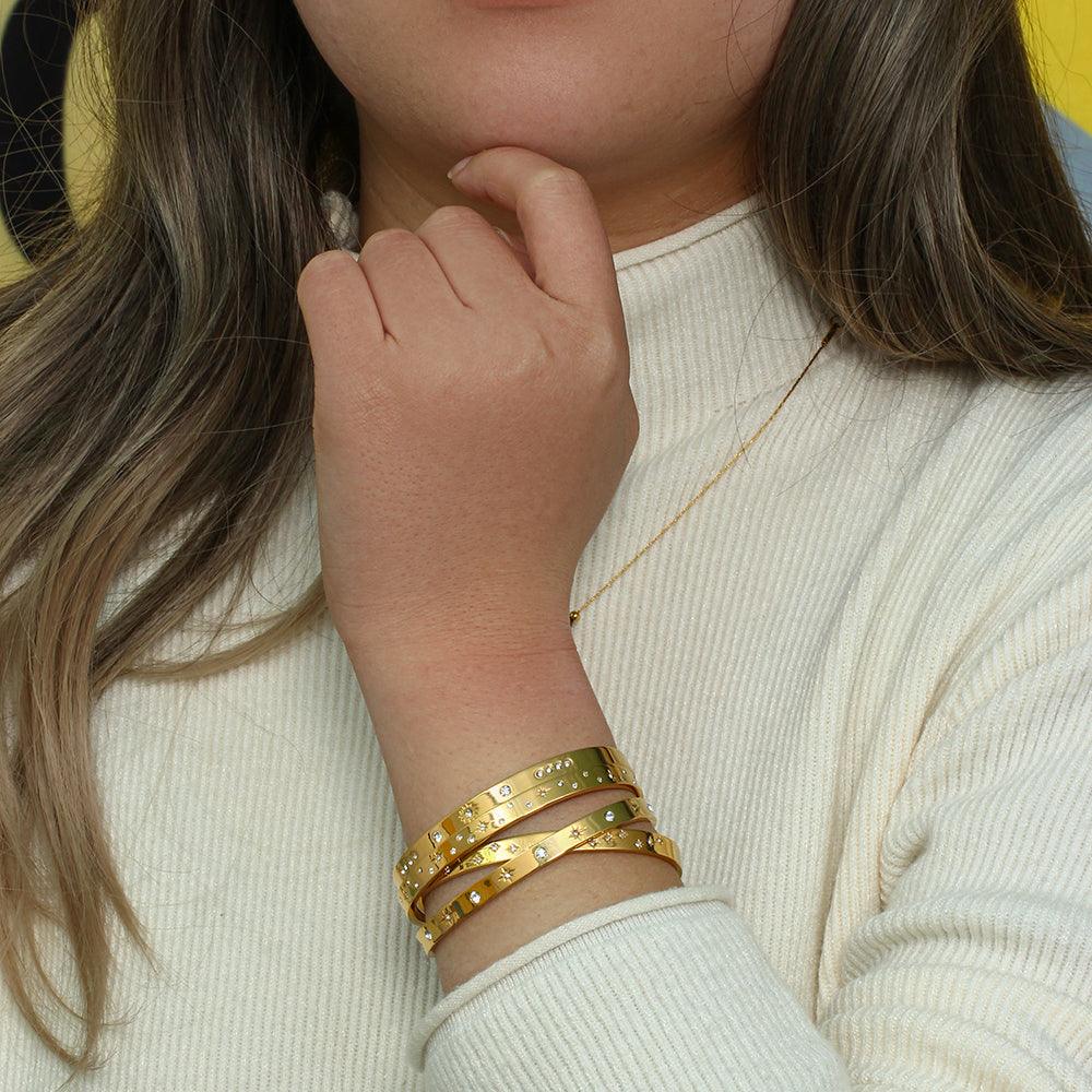 Tamara Star Studded Bangle / 18K God Plated - Nina Kane Jewellery