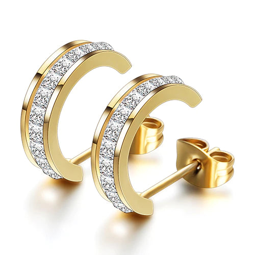 Camilla Gold & Diamond Hoop Earrings / Stainless Steel - Nina Kane Jewellery