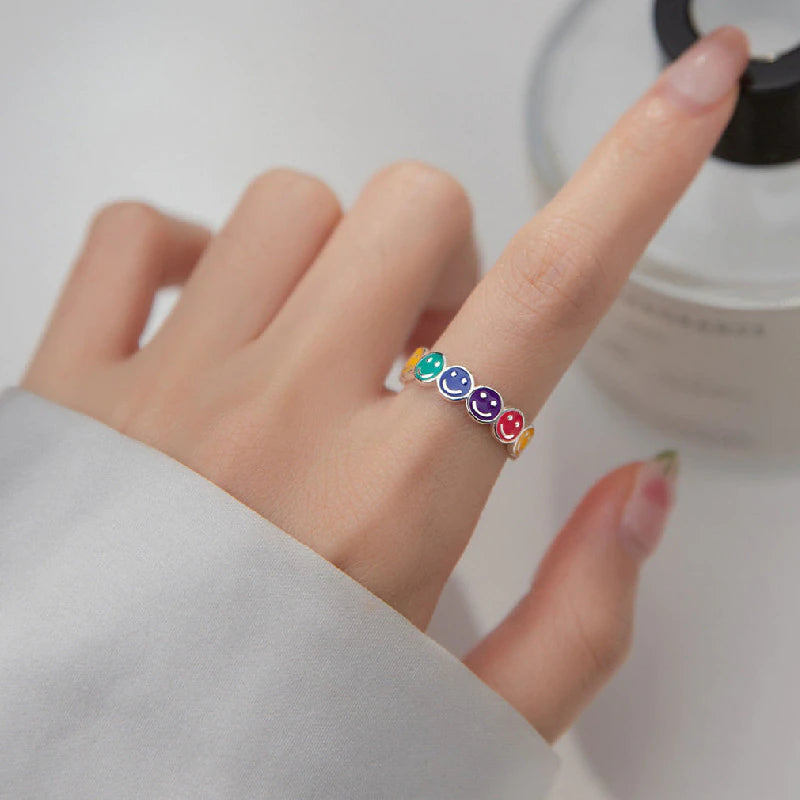 Melania Adjustable Smiley Ring / 925 Sterling Silver - Nina Kane Jewellery