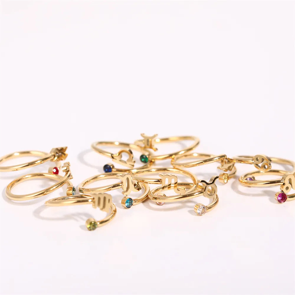 Star Sign & Birth Stone Rings / 18K Gold Plated - Nina Kane Jewellery