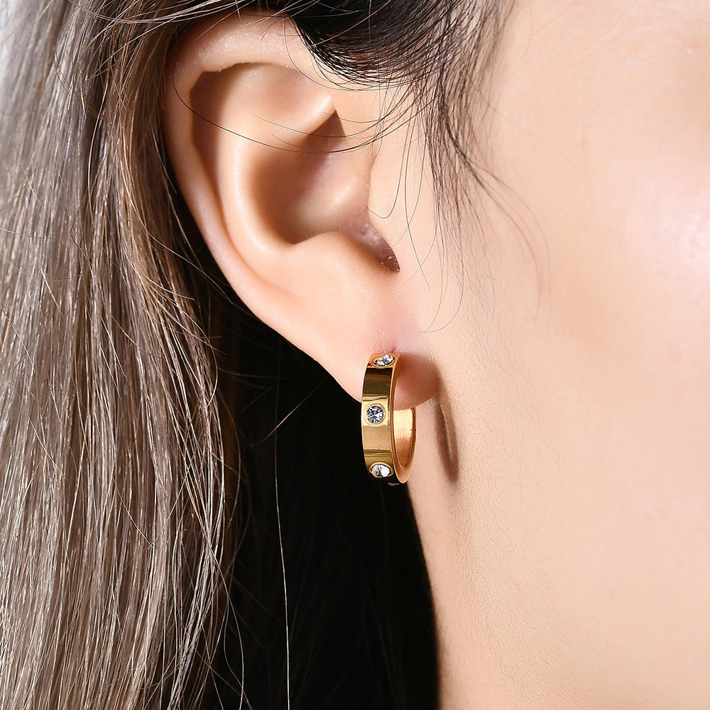 Kiana Gold Crystal Stud Hoops / Stainless Steel - Nina Kane Jewellery
