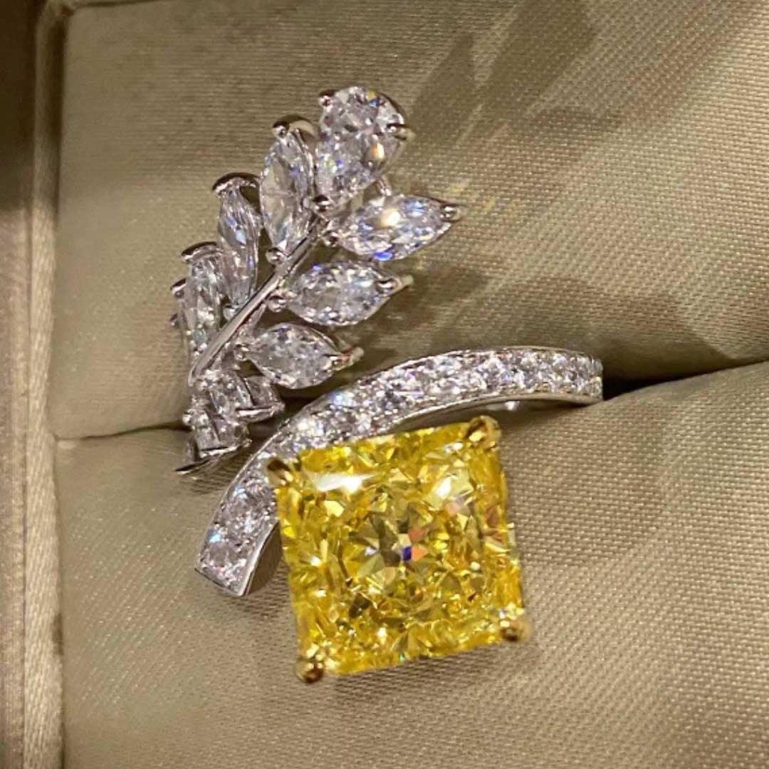 Louella Royal Leaf Diamond Rings / 925 Sterling Silver - Nina Kane Jewellery