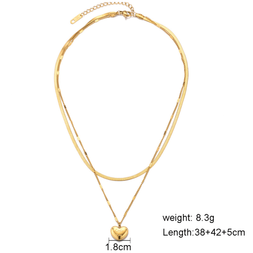 Ursula Duo Heart "Love You" Pendant / Stainless Steel - Nina Kane Jewellery