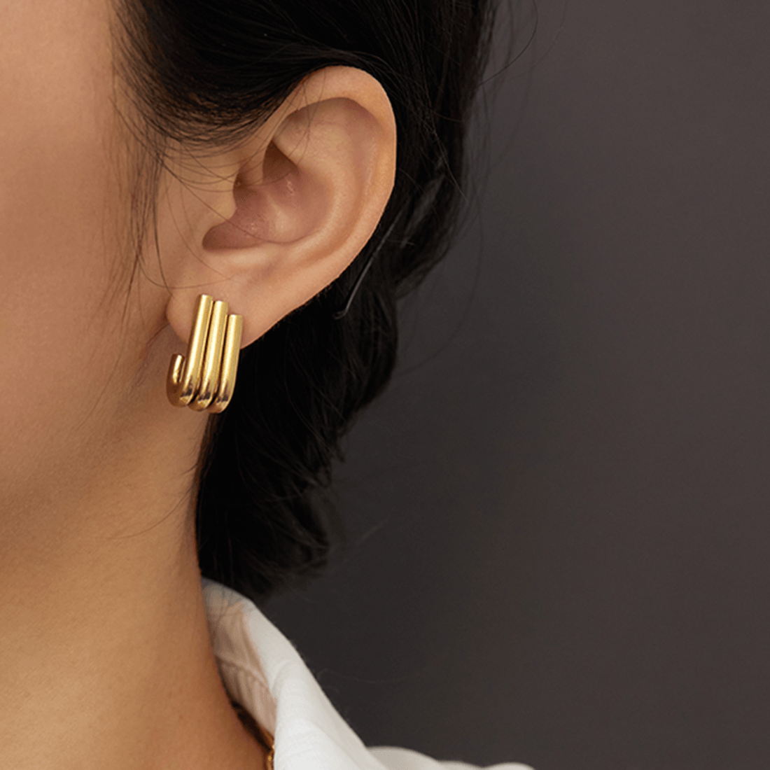 Rania Geometric Triple U Stud Earrings / 18K Gold Plated - Nina Kane Jewellery