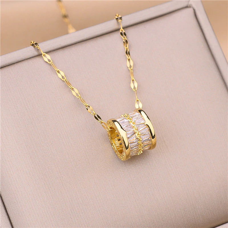 White Elisabeth Totem Barrel Stripe Necklace / Stainless Steel - Nina Kane Jewellery